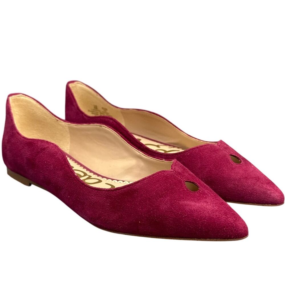 Sam Edelman Magenta Suede pointed toe scalloped top Ballet Flat Women 6